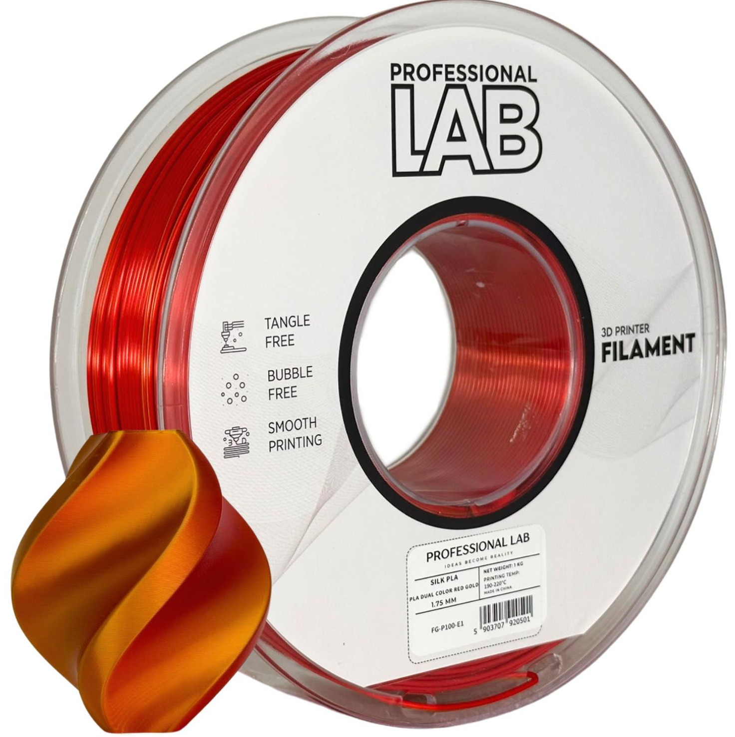 Silk PLA Filament Dual Color Rot/Gold 1,75 mm – 1 kg | Professional Lab