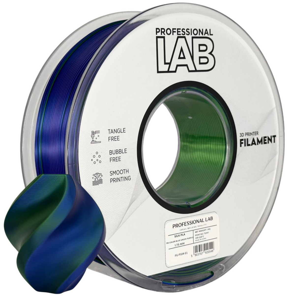 Silk PLA Filament Tri Color Blau/Grün/Lila 1,75 mm – 1 kg | Professional Lab