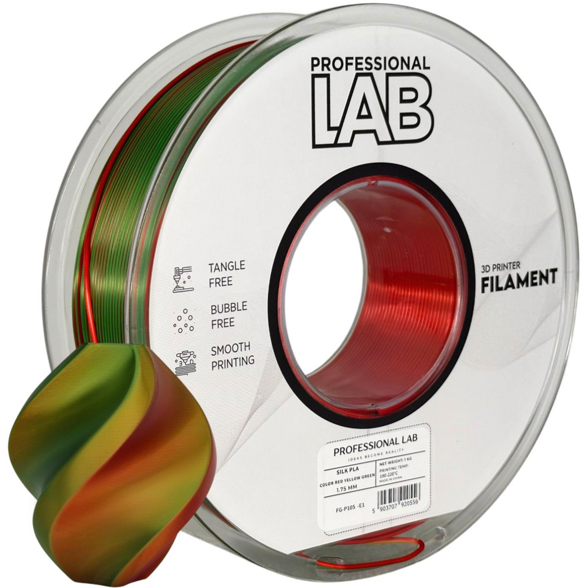 Silk PLA Filament Tri Color Rot/Gelb/Grün 1,75 mm – 1 kg | Professional Lab