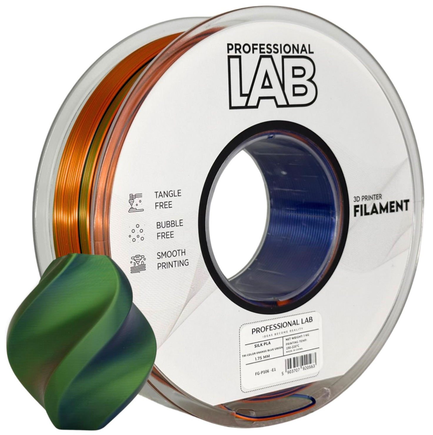 Silk PLA Filament Tri Color Orange/Blau/Grün 1,75 mm – 1 kg | Professional Lab