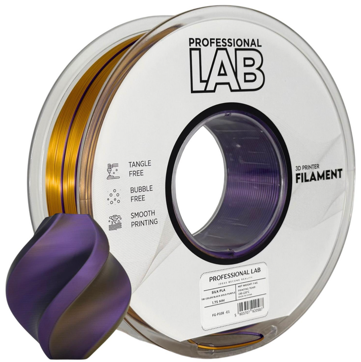 Silk PLA Filament Tri Color Schwarz/Gold/Lila 1,75 mm – 1 kg | Professional Lab
