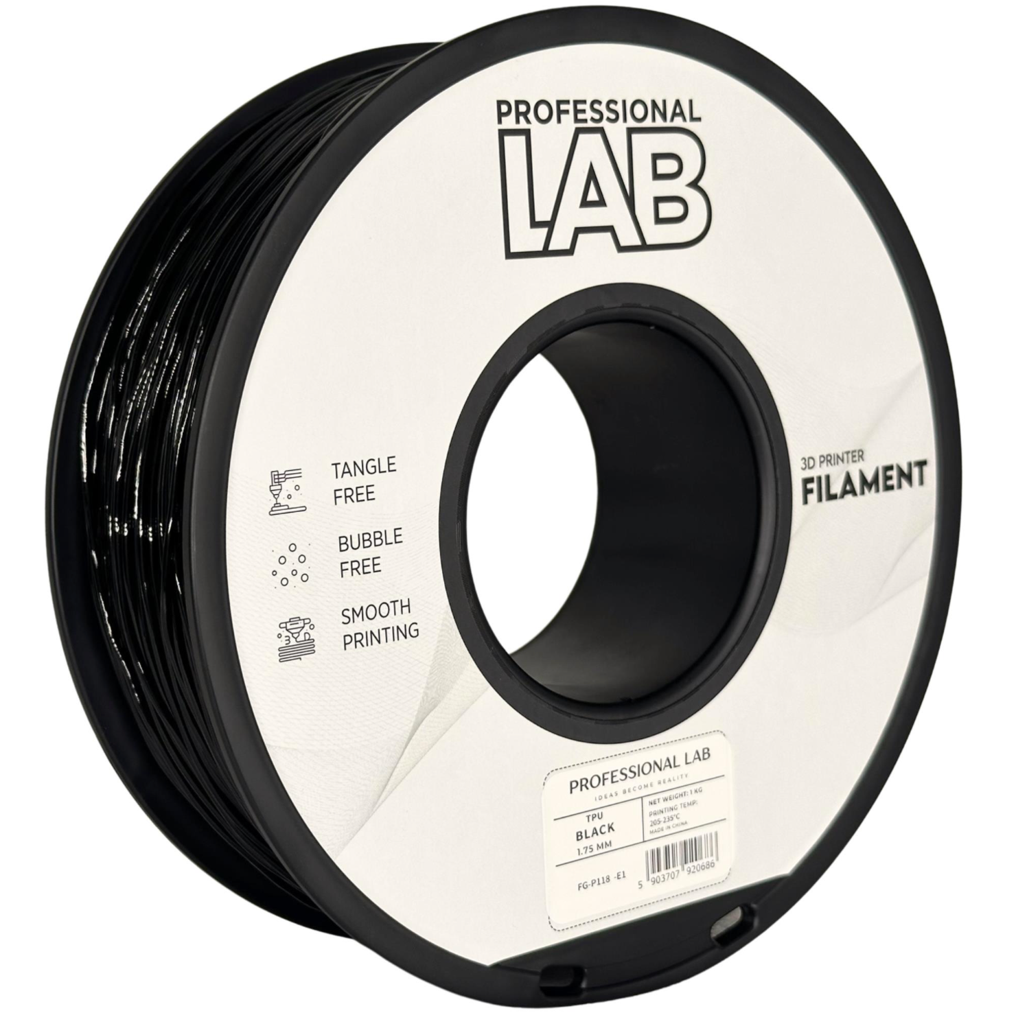 TPU Filament Schwarz 1,75 mm – 1 kg | Professional Lab