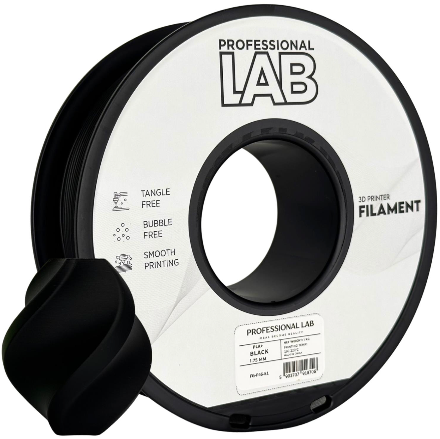 PLA+ Filament Schwarz 1,75 mm – 1 kg | Professional Lab
